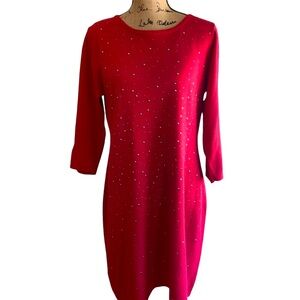 Artisan Red Sweater Shift Dress Knee Length Silver Studs Dressy Women Size XL